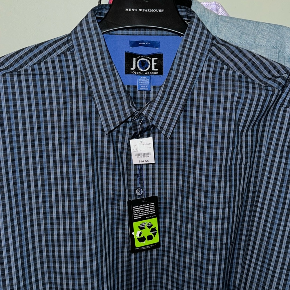 Men’s warehouse Joe SLIM Fit casual shirt blue and navy  check XXL